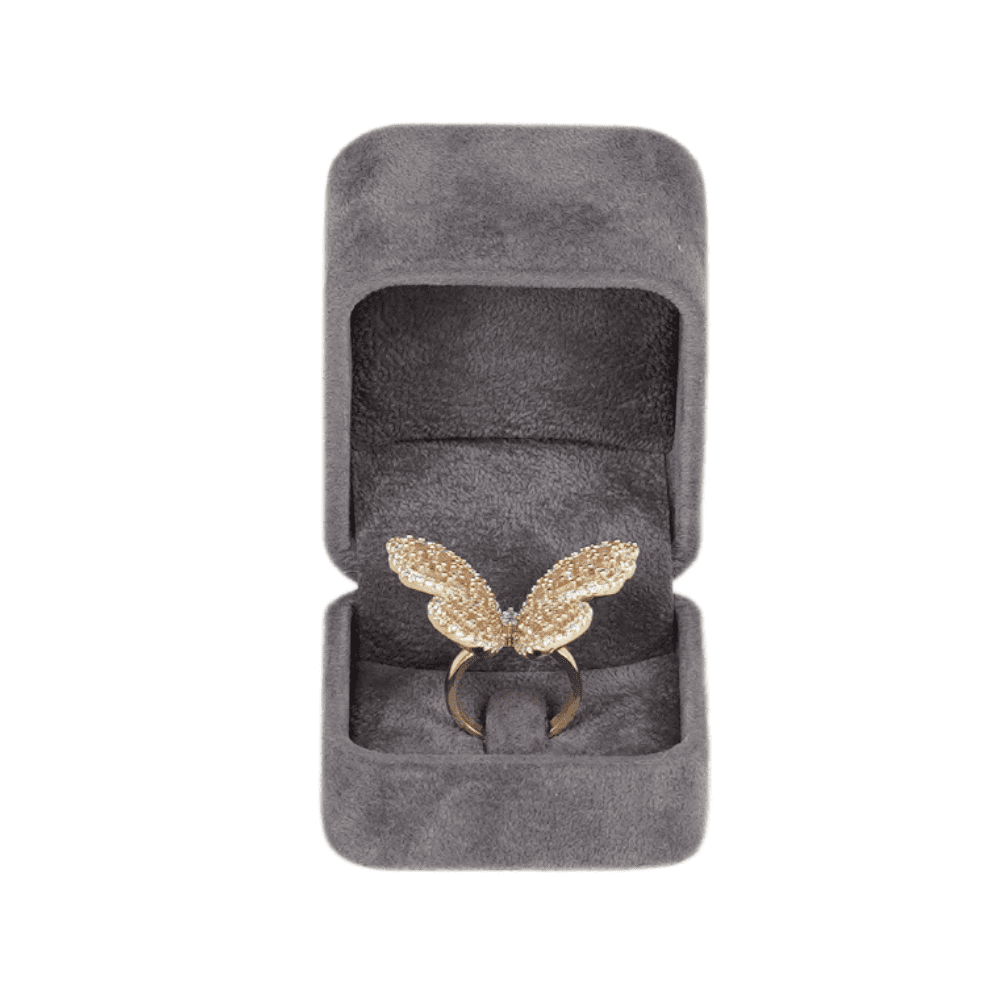 Velvet ring box dark grey jewellery box wholesale BXR85 display with ring front