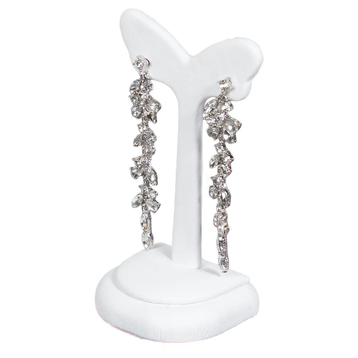Earring-Holder-Stand-large-white-angle-view-with-earring-ES82LWH Earring Holder Stand large white angle view with earring