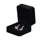 Earring Packaging Ring and earring box velvet black open angle view with jewellery BXER80