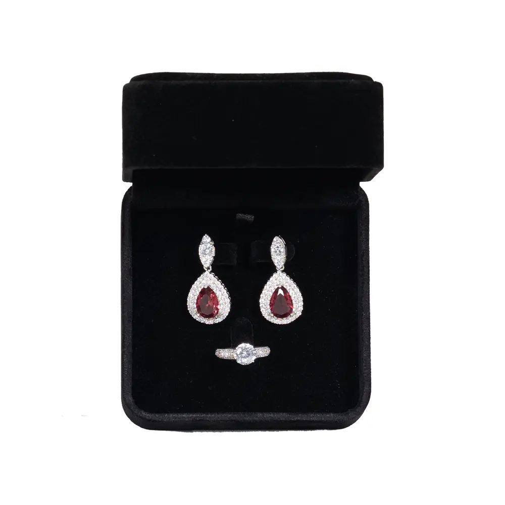 Earring Packaging Ring and earring box velvet black open top view with jewellery BXER80