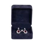 Earring Packaging Ring and earring box velvet blue open front view with jewellery BXER80