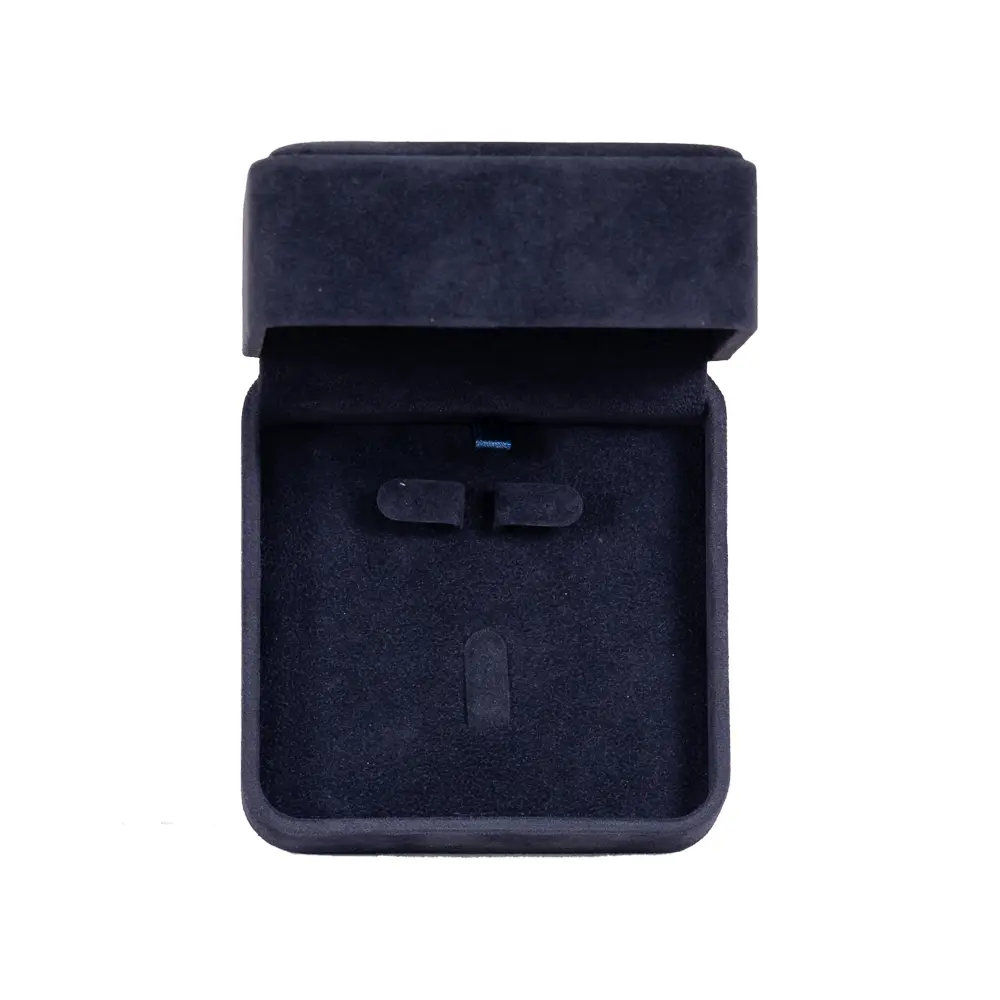 Earring Packaging Ring and earring box velvet blue open top view BXER80