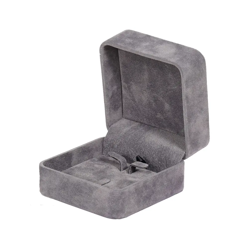 Earring Packaging Ring and earring box velvet dark grey open angle view BXER80