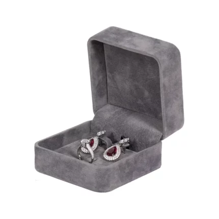 Earring Packaging Ring and earring box velvet dark grey open angle view with jewellery BXER80