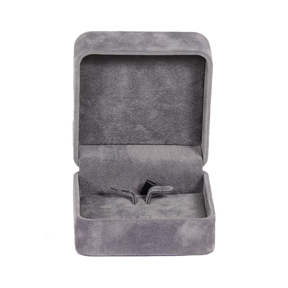 Earring Packaging Ring and earring box velvet dark grey open front view BXER80