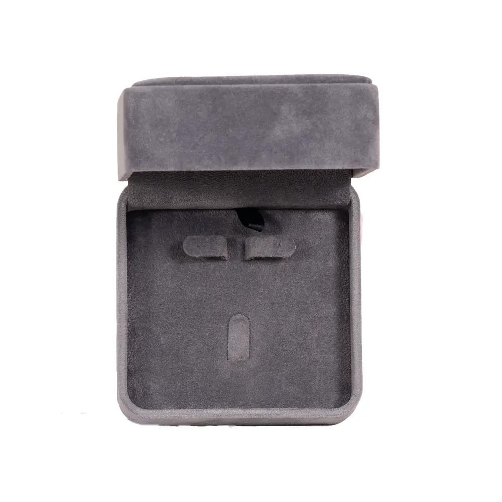 Earring Packaging Ring and earring box velvet dark grey open top view-BXER80