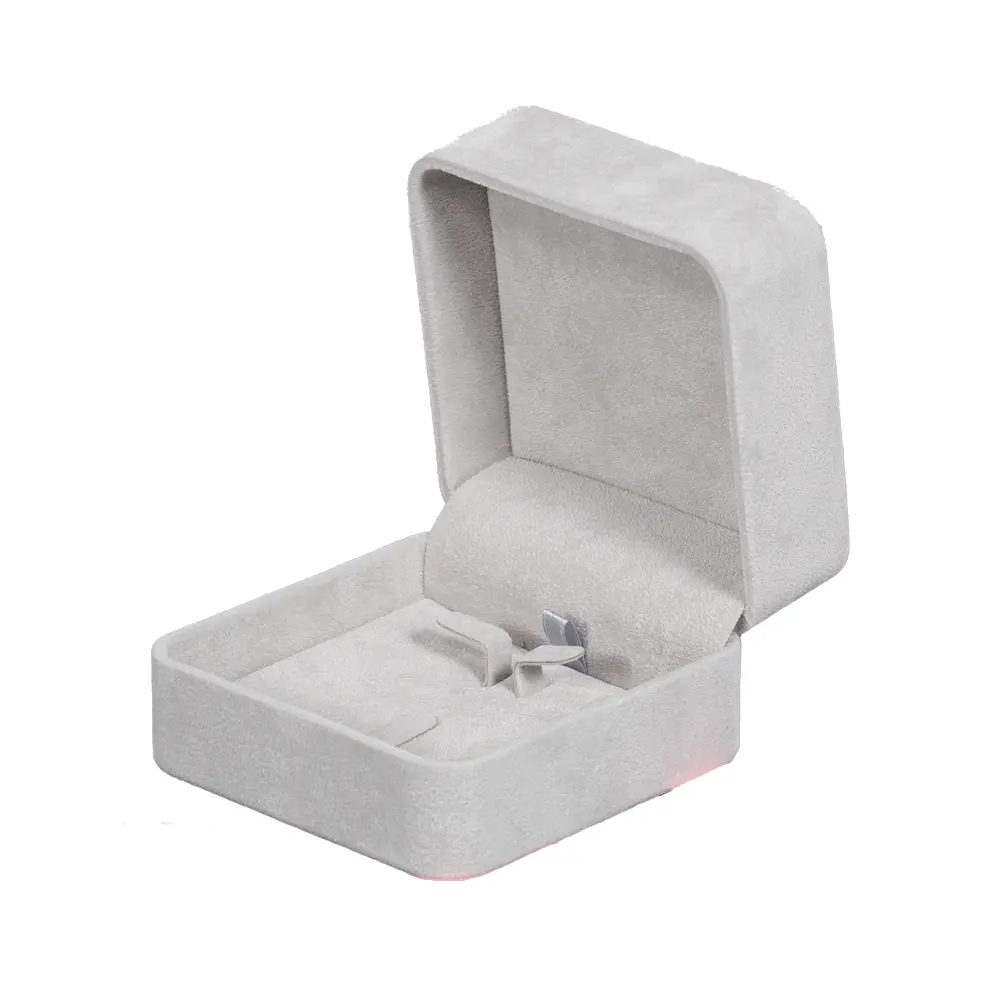 Earring-Packaging-Ring-and-earring-box-velvet-grey-open-angle-view-BXER80 Earring Packaging Ring and earring box velvet grey open angle view BXER80