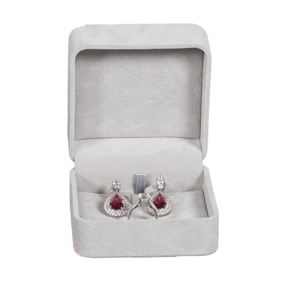 Earring-Packaging-Ring-and-earring-box-velvet-grey-open-front-view-with-jewellery-BXER80 Earring Packaging Ring and earring box velvet grey open front view with jewellery BXER80
