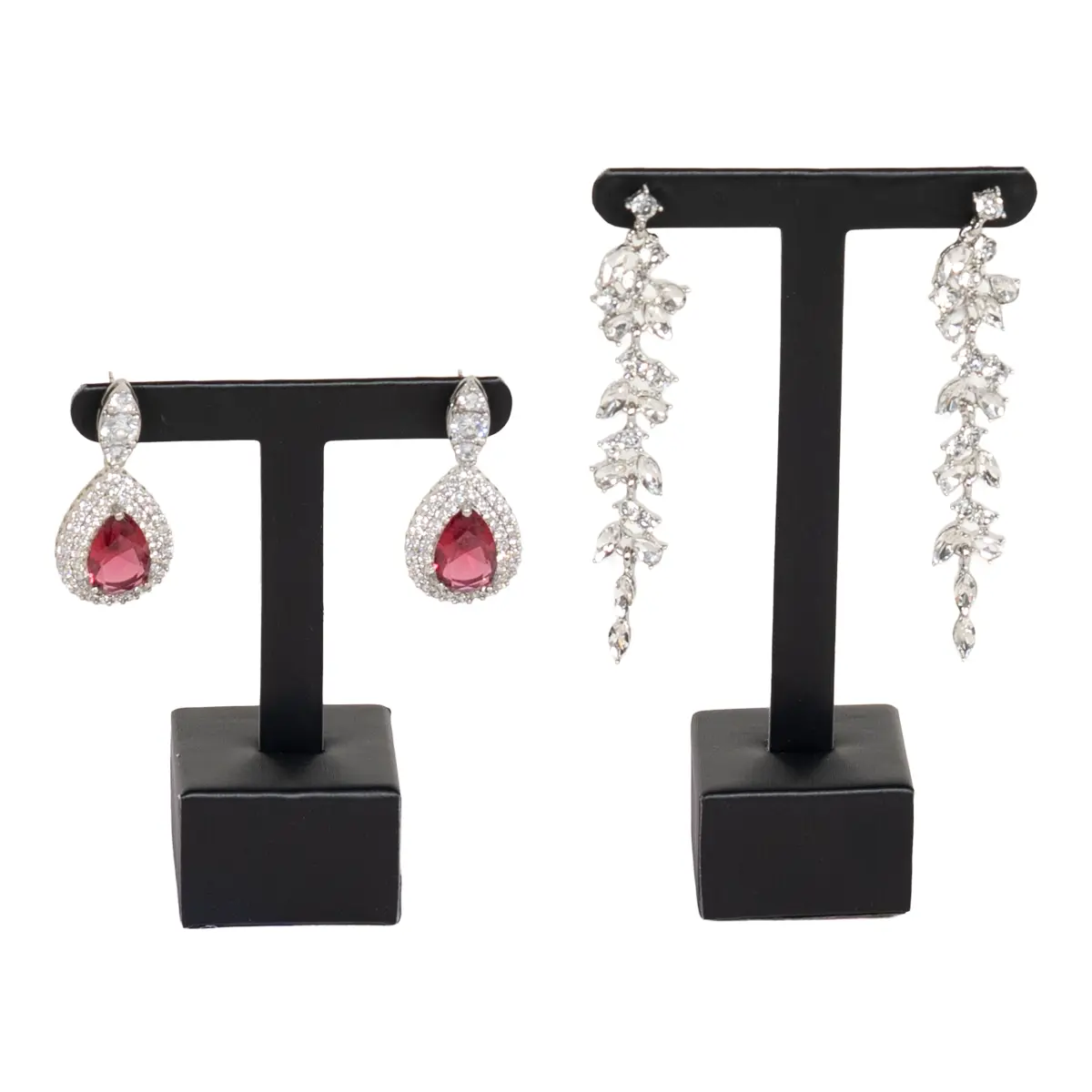 Earring display stand black front view with earring