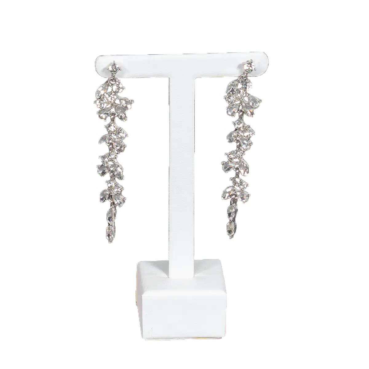 Earring display stand large white front view with earring