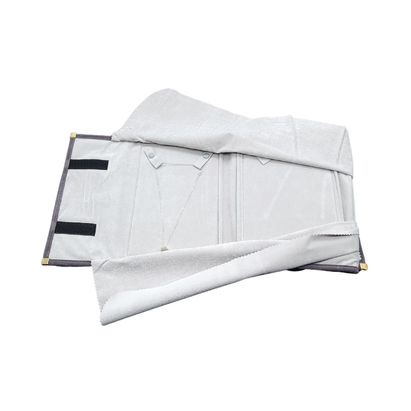Gery velvet necklace 4 pads pouch-1 grey velvet set roll pouch 4 pads