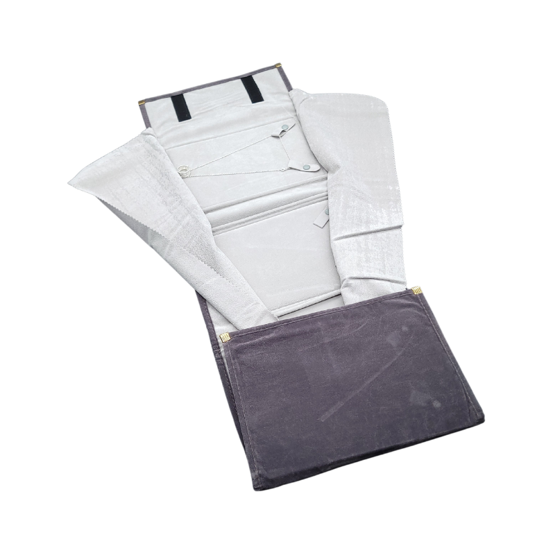 Gery velvet necklace 4 pads pouch-2 grey velvet set roll pouch 4 pads
