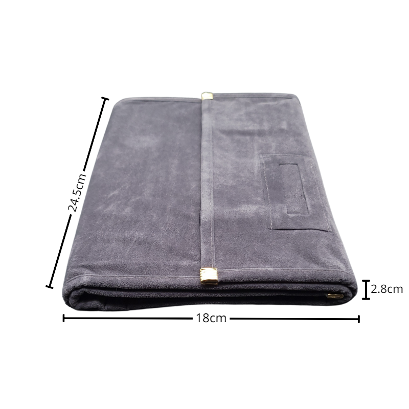 Gery velvet necklace 4 pads pouch-7 grey velvet set roll pouch 4 pads