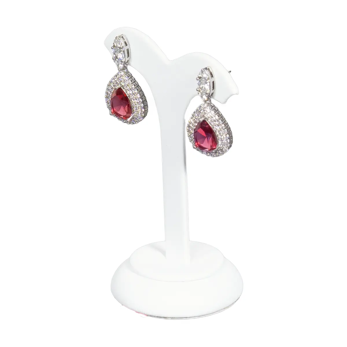 earring stand white medium angle view with earring