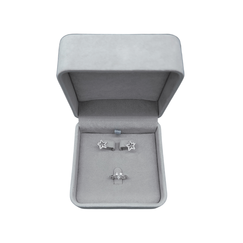 Grey velvet ring and earing box