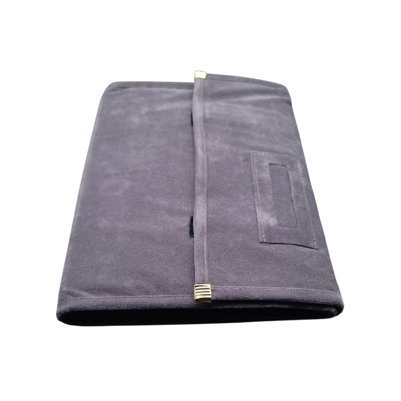 grey velvet necklace roll pouch 4 pads