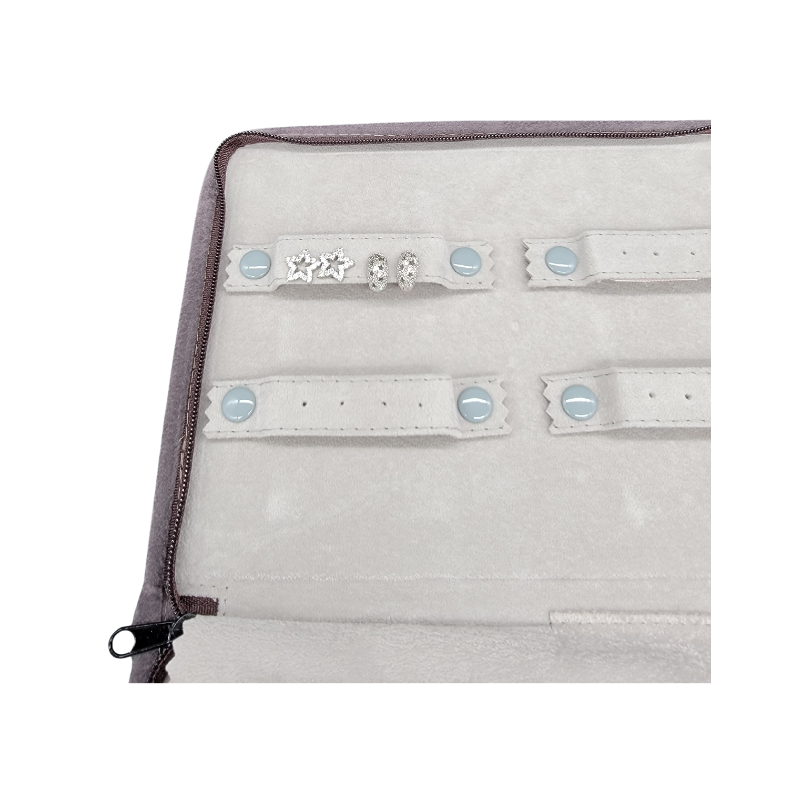 grey velvet earring zip pouch