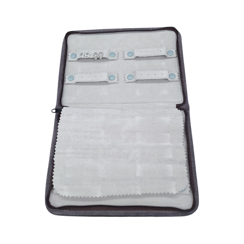 grey velvet earring zip pouch