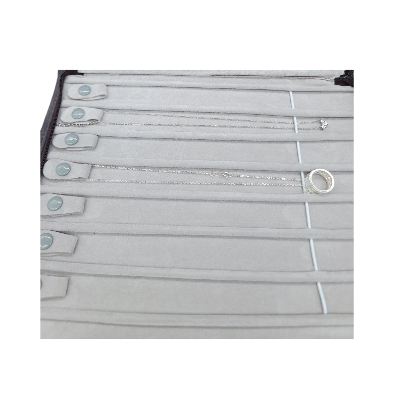 grey velvet necklace zip pouch