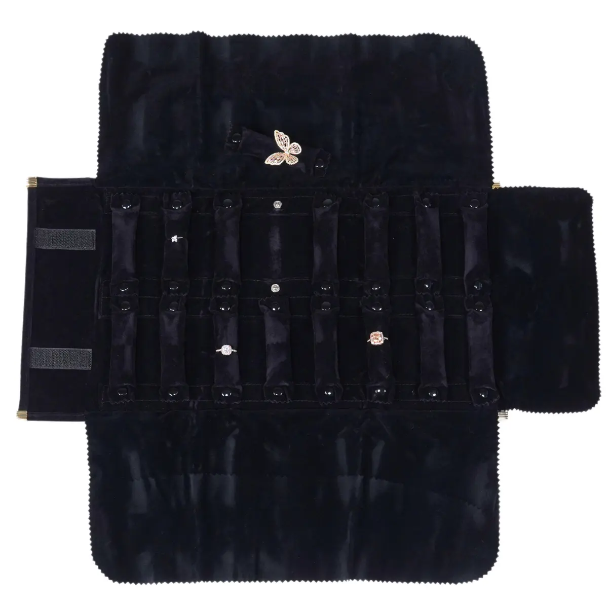 Jewellery roll for ring black - open with ring