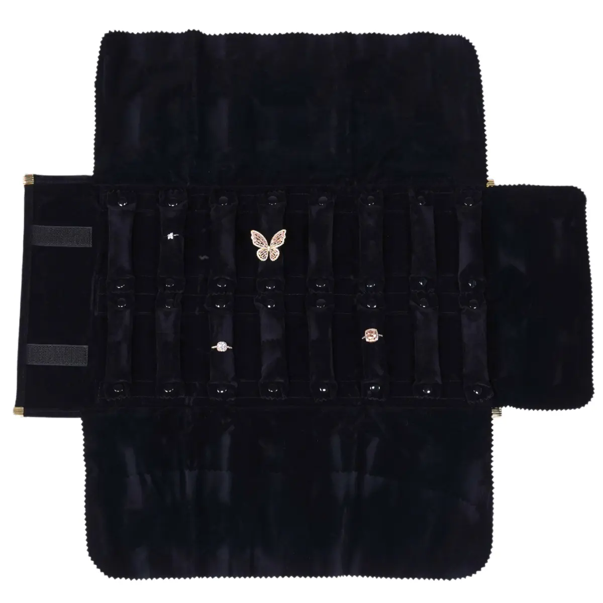Jewellery roll for ring black - open with ring