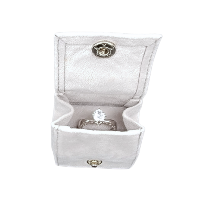 small grey velvet ring pouch