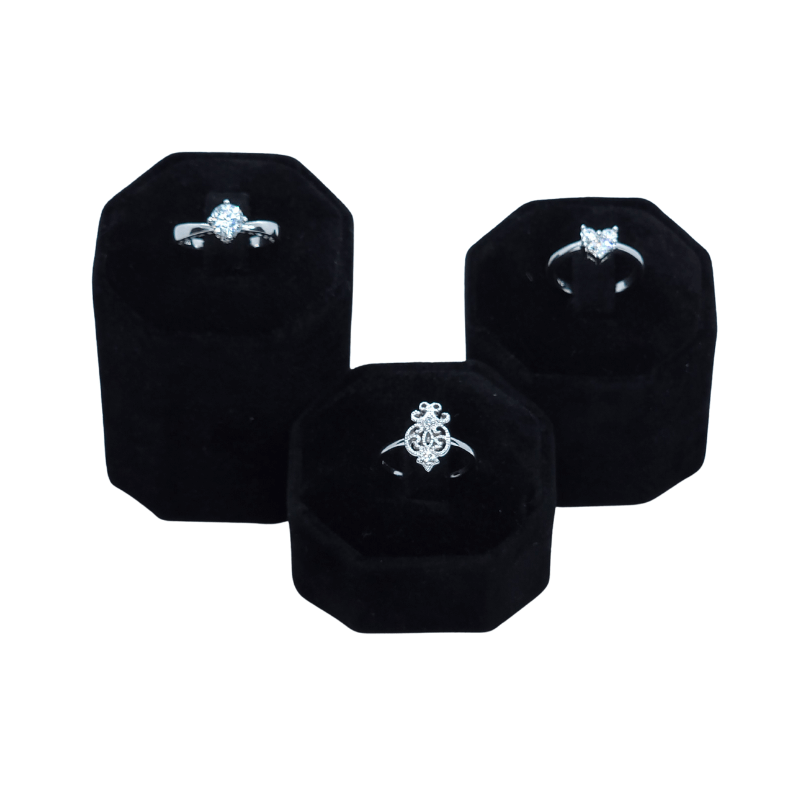 3 set black velvet octagon ring stead-1 black velvet octagon ring stand