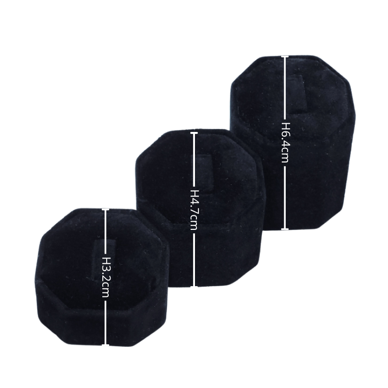 3 set black velvet octagon ring stead-12 black velvet octagon ring stand