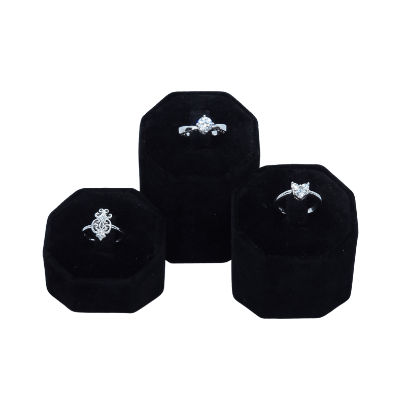 3 set black velvet octagon ring stead-2 black velvet octagon ring stand