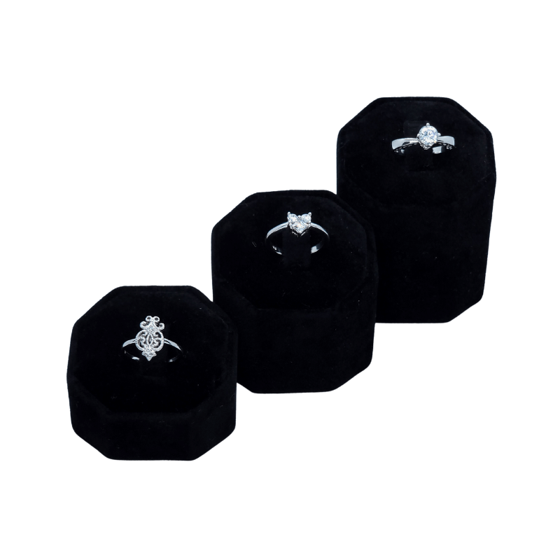 3 set black velvet octagon ring stead-3 black velvet octagon ring stand