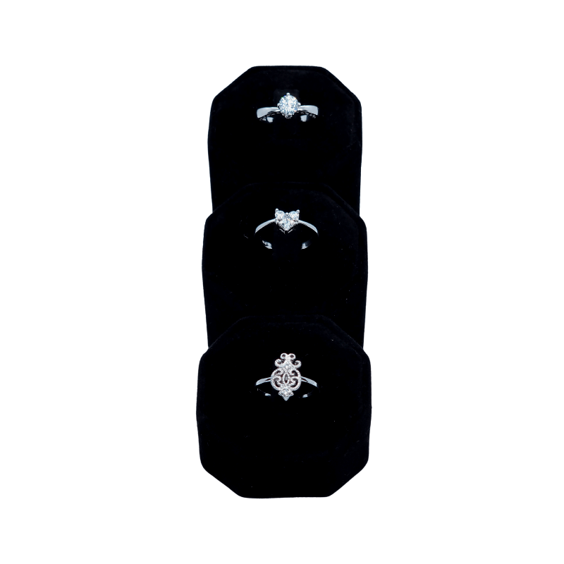 3 set black velvet octagon ring stead-4 black velvet octagon ring stand