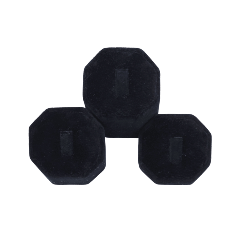 3 set black velvet octagon ring stead-5 black velvet octagon ring stand