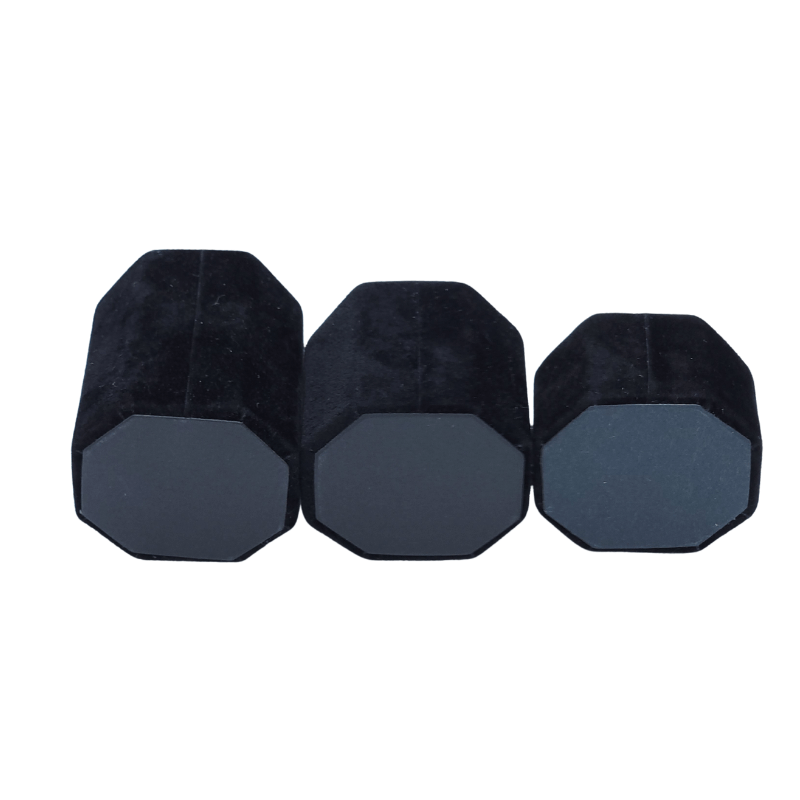3 set black velvet octagon ring stead-6 black velvet octagon ring stand