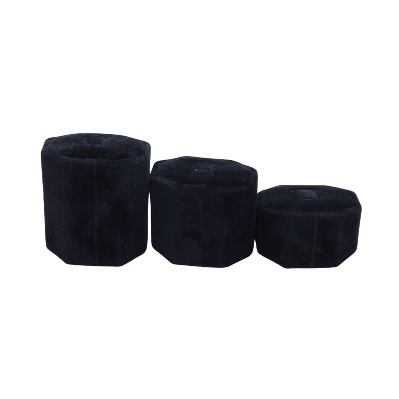 3 set black velvet octagon ring stead-7 black velvet octagon ring stand