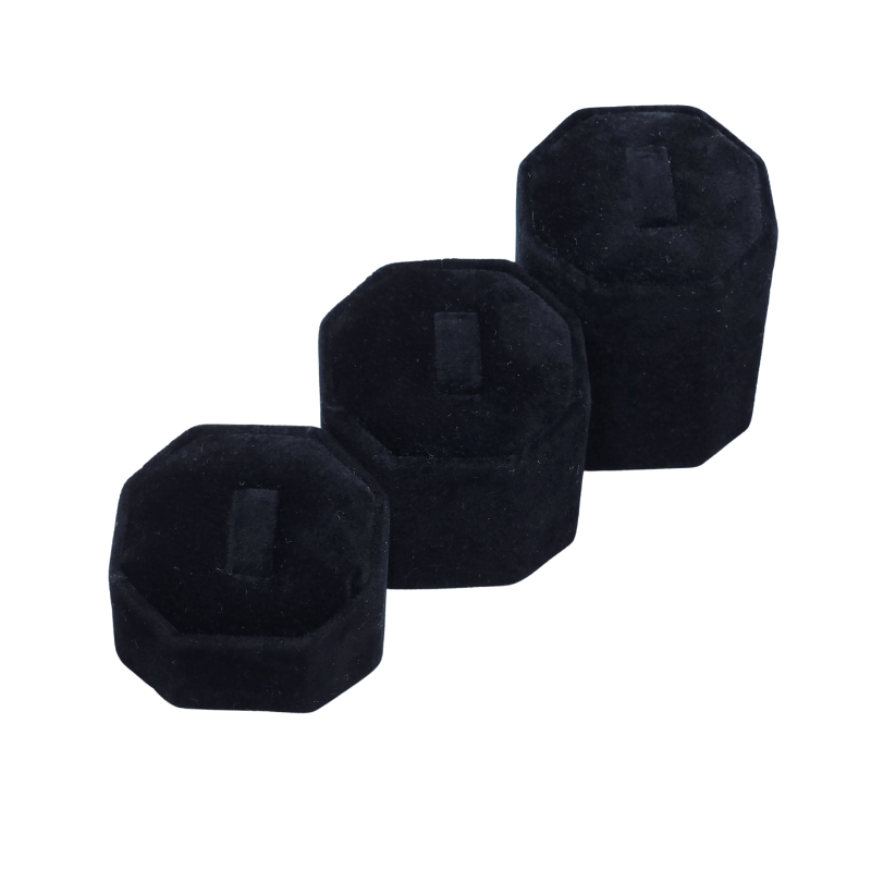 3 set black velvet octagon ring stead-9 black velvet octagon ring stand