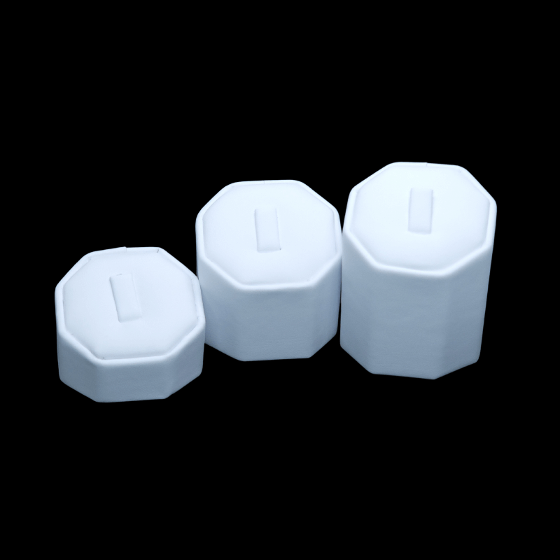 3 set white leatherette octagon ring stead