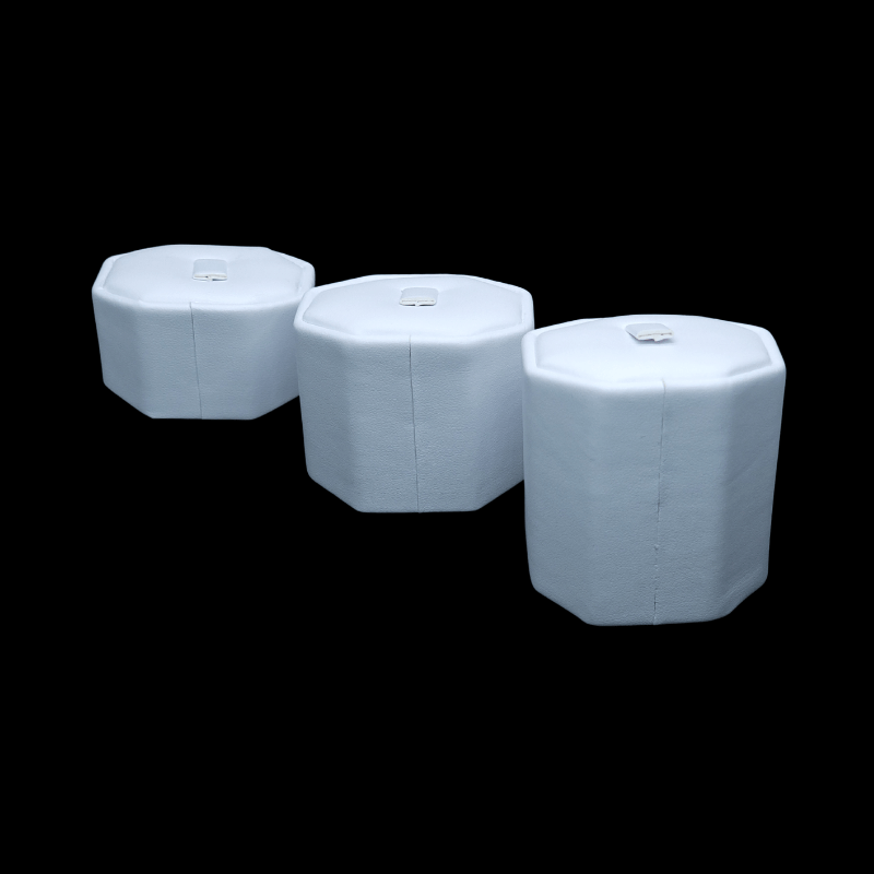 3 set white leatherette octagon ring stead