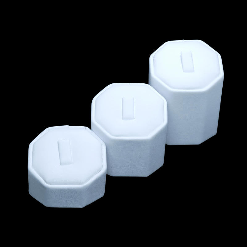 3 set white leatherette octagon ring stead