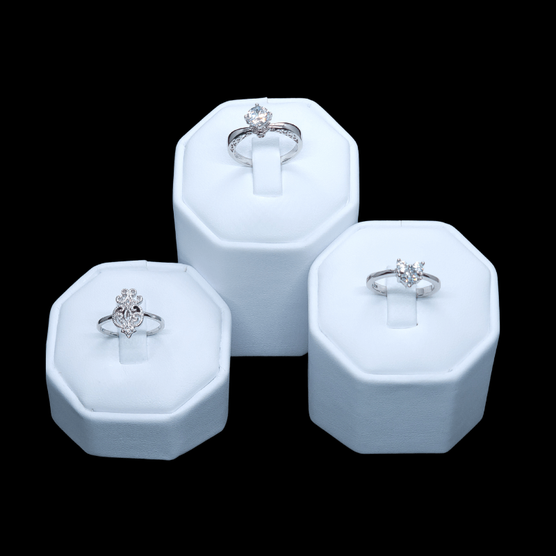 3 set white leatherette octagon ring stead