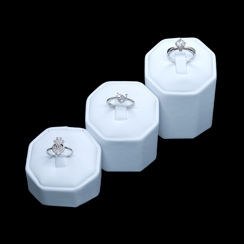 3 set white leatherette octagon ring stead