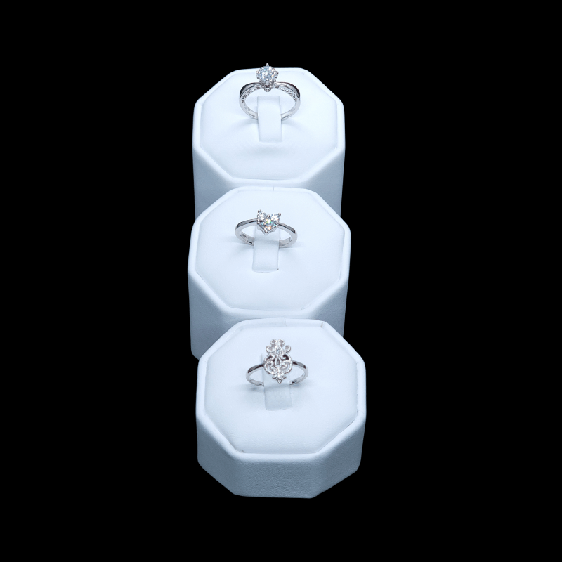 3 set white leatherette octagon ring stead