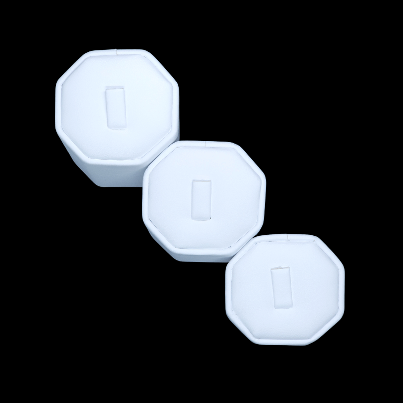 3 set white leatherette octagon ring stead