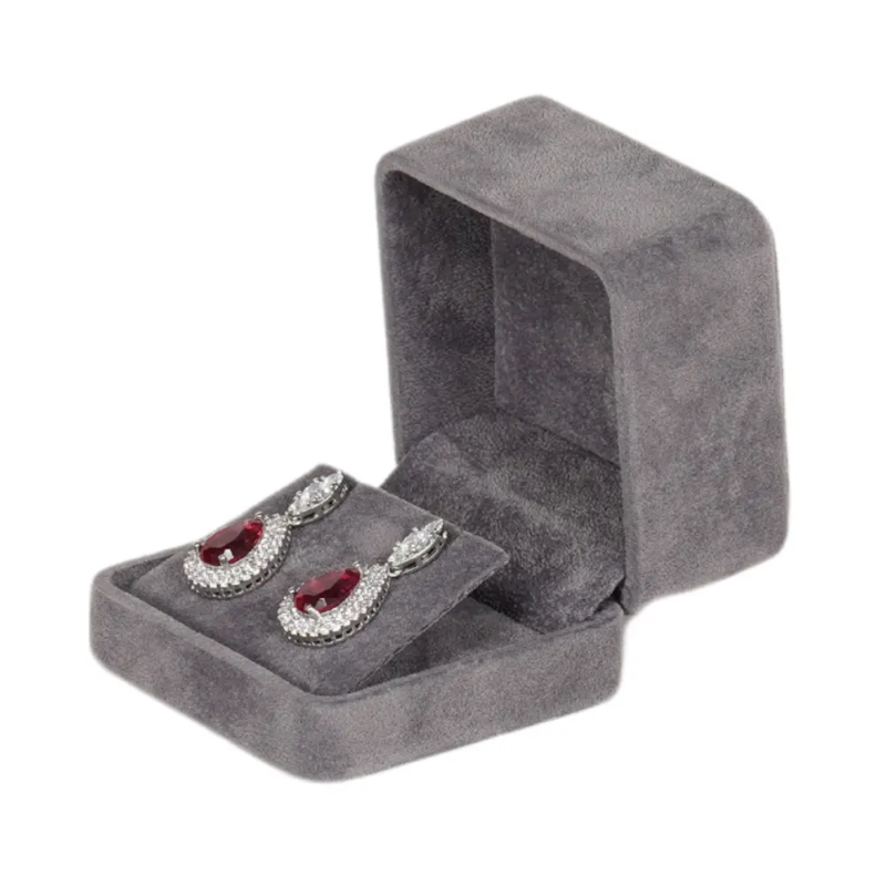 Velvet earring box large - dark grey
