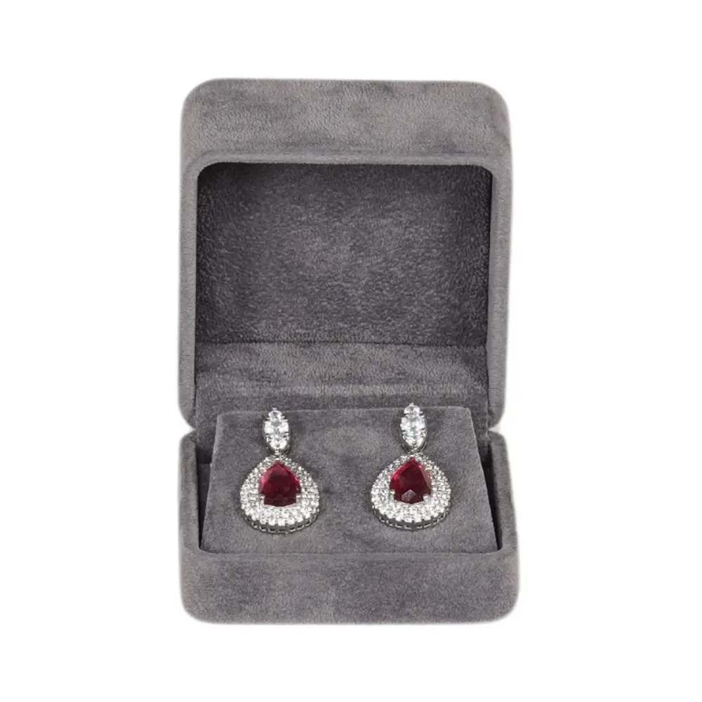 BXE82GR dark grey velvet large earring box Velvet earring box large - dark grey