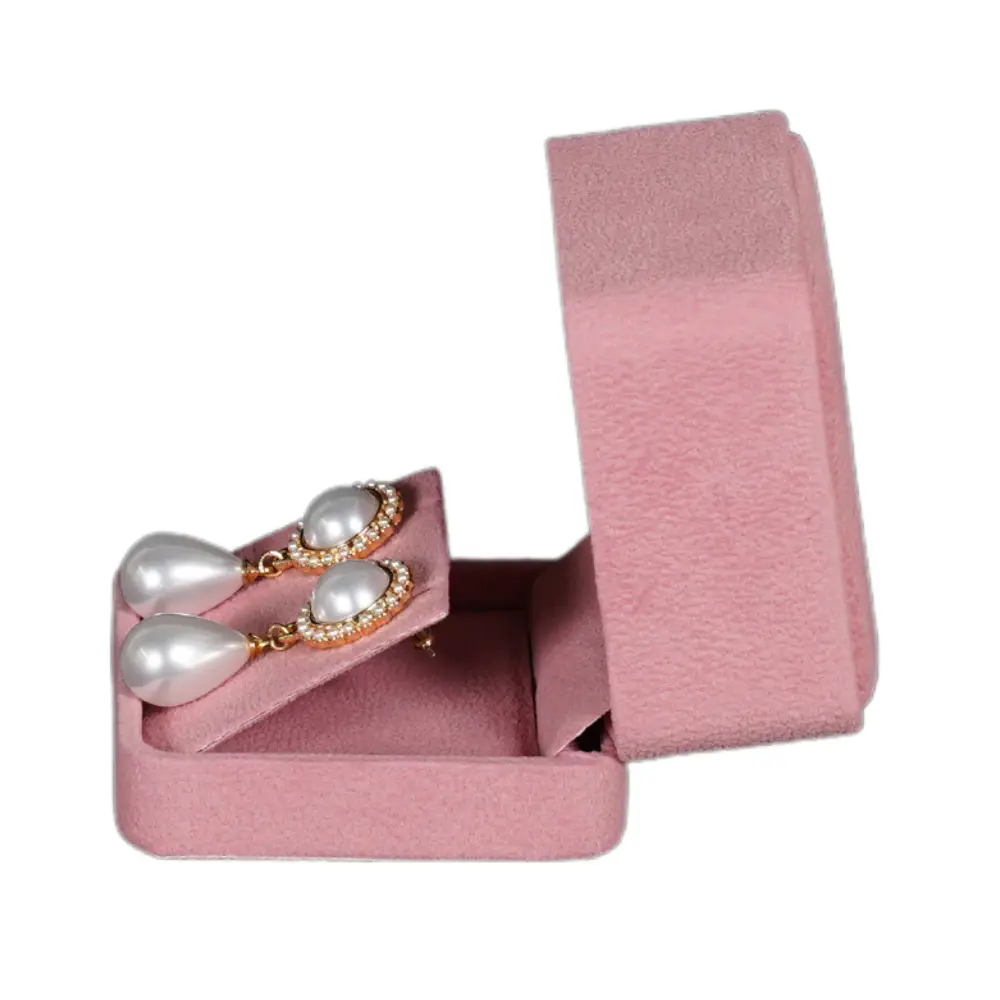 BXE82PI pink velvet large earring box-7 Velvet earring box large - pink