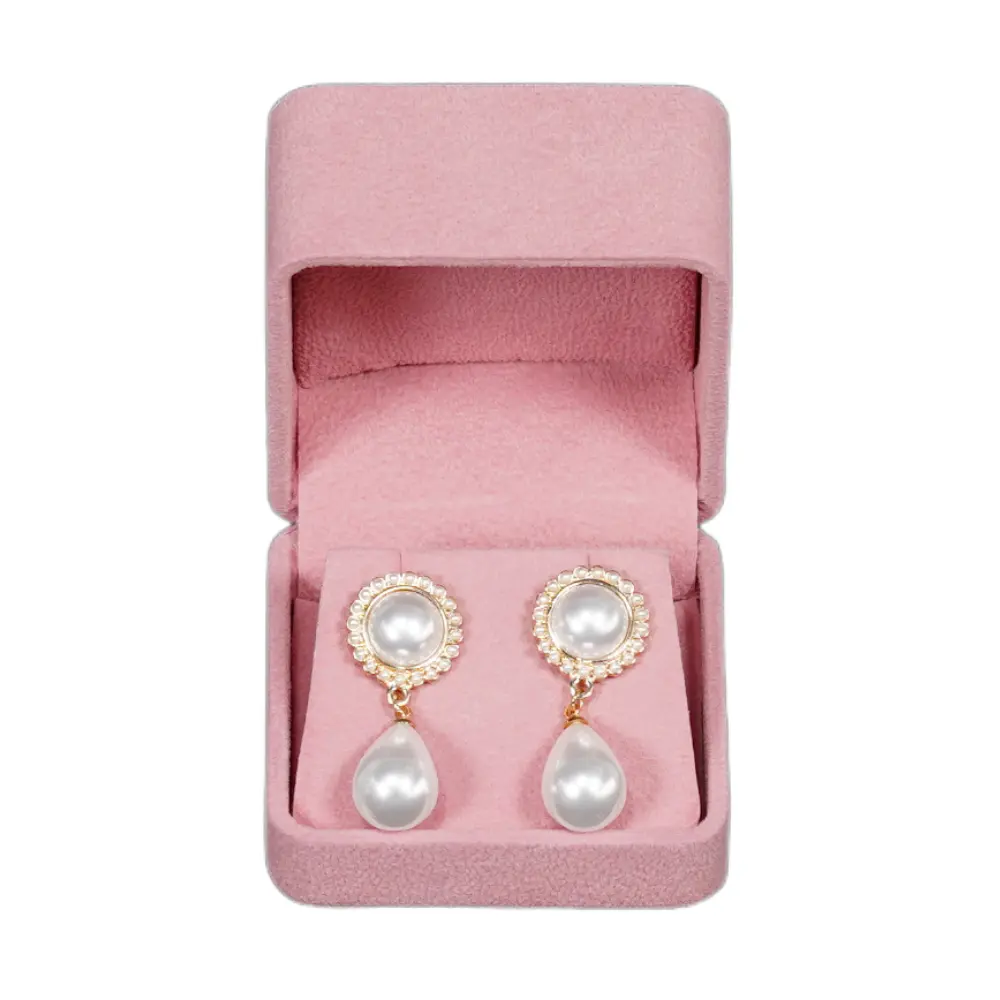 BXE82PI pink velvet large earring box-8 Velvet earring box large - pink