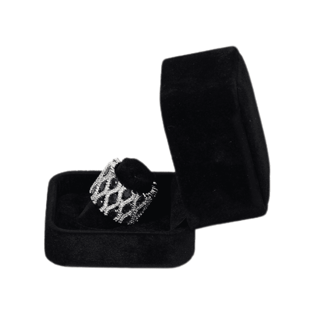 Ring Jewellery Box Velvet black Jewellery packaging BXR83 with ring display side1