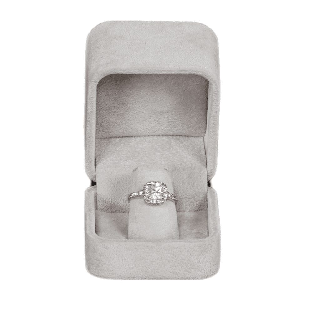 Ring Jewellery Box Velvet grey Jewellery packaging with ring display open front