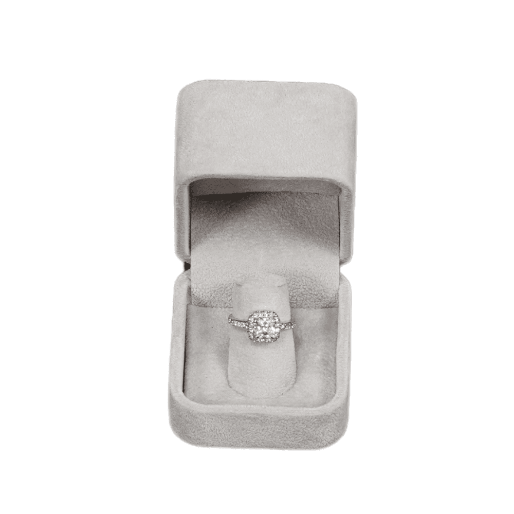 Ring Jewellery Box Velvet grey Jewellery packaging with ring display open front