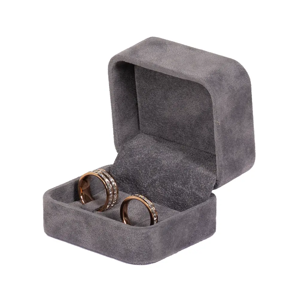 Wedding Ring Box velvet dark grey open angle with ring BXR81DGR